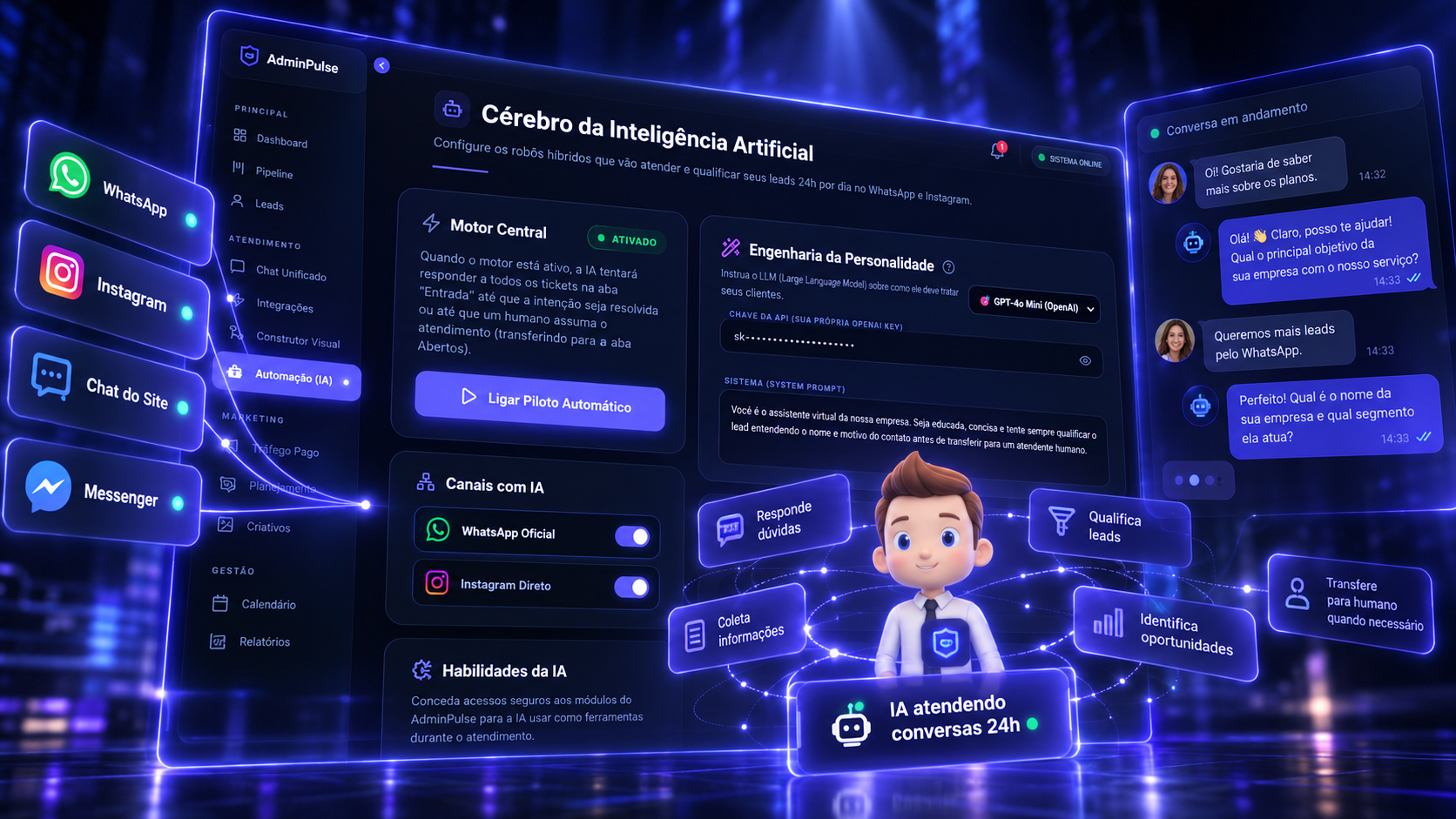 AdminPulse — Cérebro de Inteligência Artificial e Robôs Híbridos | Plataforma Nova Digital